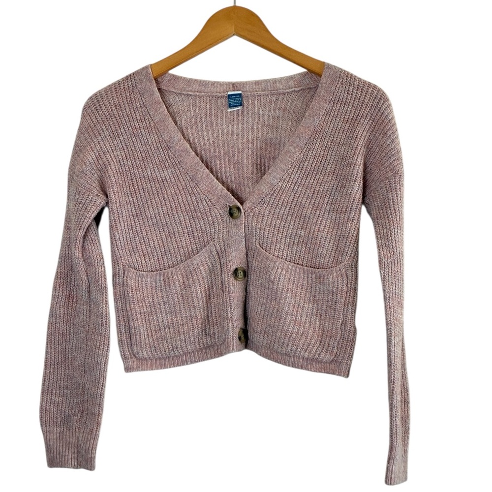 Old Navy | Pink knit wool blend cropped button front chunky cardigan